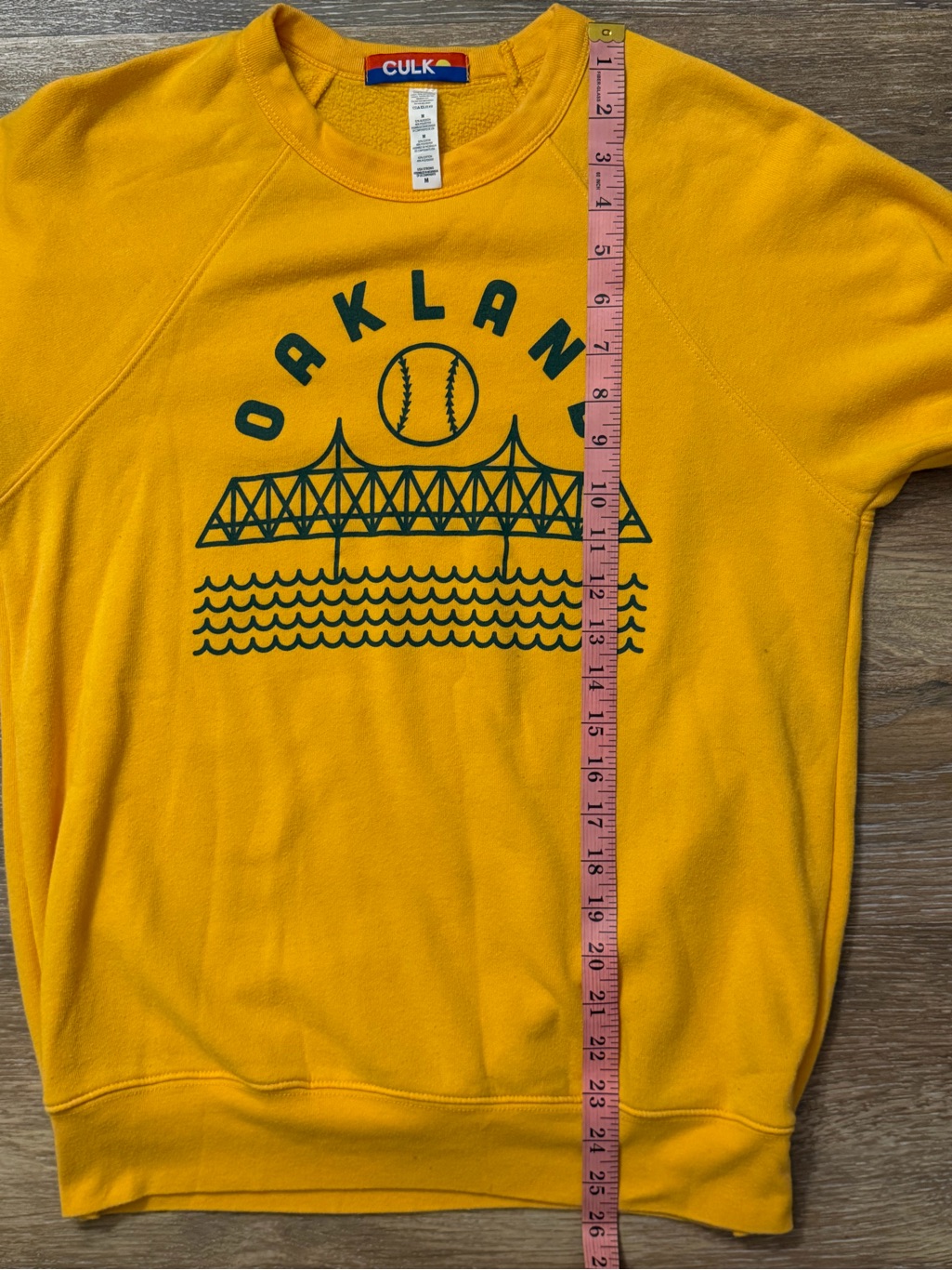 Culk Oakland A’s Gold Green Baseball Bay Bridge Raglan Sweatshirt M Gameday Wear — image 5 of 7